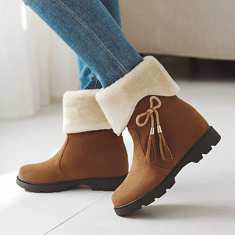 Fringe High Chunky Heel Suede Calf Boots