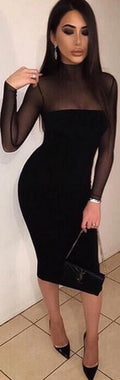 Sexy Long-Sleeved Perspective Bodycon Knee-length Dress - Oh Yours Fashion - 2
