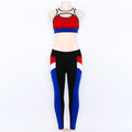 Color Block Crop Top with Low Waist Leggings Women Two Pieces Yoga Sports Set