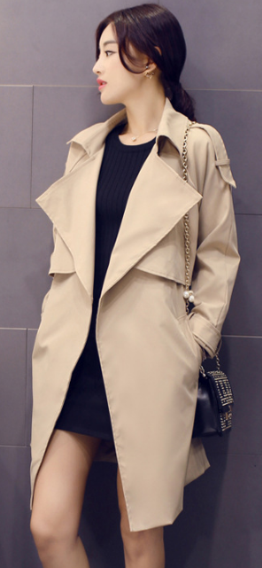 Solid Lapel Pockets Slim Long Coat - Oh Yours Fashion - 1