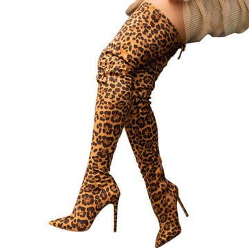 Knee High Heel Side Zipper Women's Boots