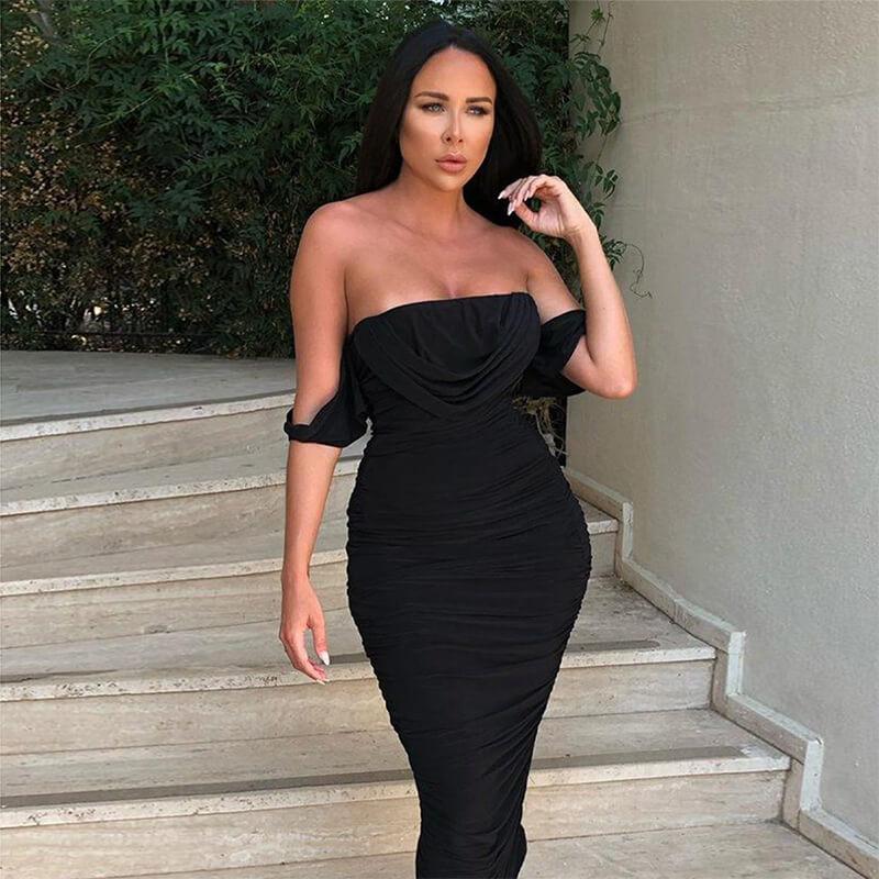 Off Shoulder Bodycon Ruched Dress