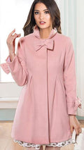 Bowknot Long Sleeves Stand Collar Pure Color Flare Slim Coat - Oh Yours Fashion - 2