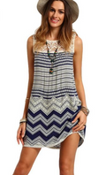 Lace Print Stripe O-neck Sleeveless Short Dress - Oh Yours Fashion - 2