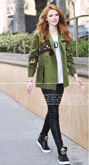 Army Style Plus Size Belt Casual Loose Flower Print Long Sleeves Jacket - OhYoursFashion - 2