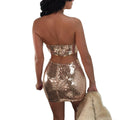 Shinning Sequins Strapless Cami Top Cut Out Short Skirt Two Pieces Dress Outfits