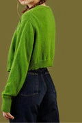 Pure Color V-neck Long Sleeves Short Cardigan
