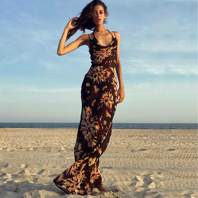 Printed Tight Sling Beach Dress