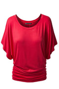 Scoop Pure Color Short Bat-wing Sleeves Loose T-shirt