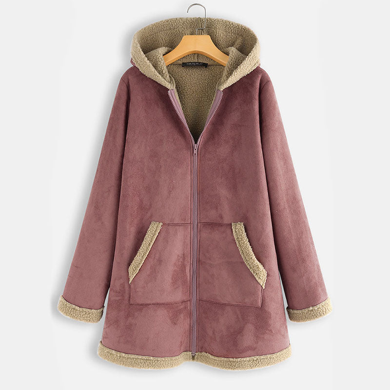 Plus Size Hooded Suedette Coat