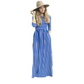Stripe Patchwork 3/4 Sleeves Pockets Women Long Dress