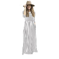 Stripe Patchwork 3/4 Sleeves Pockets Women Long Dress