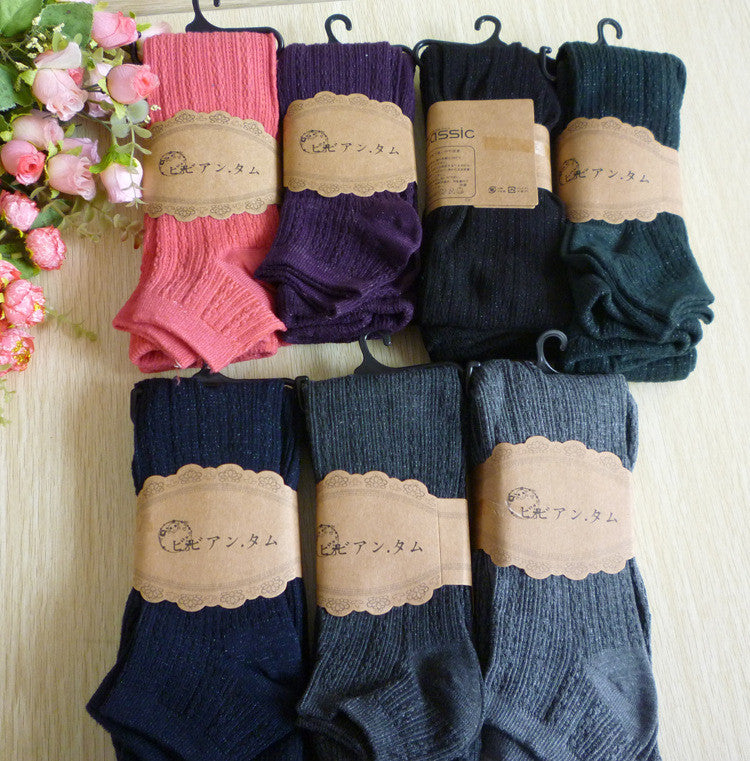 Jacquard Trample Feet Socks Pure Color Slim Warm Tights Legging - Oh Yours Fashion - 3