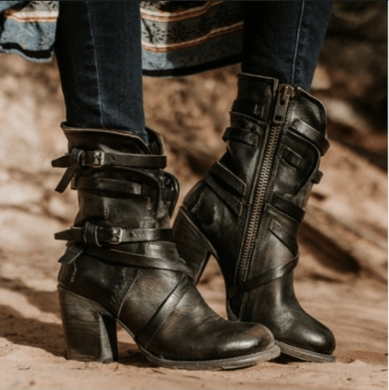 Leather Lace Up High Heel Calf Boots