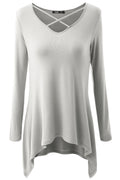 V-neck Irregular Pure Color Short Sleeves Plus Size Long T-shirt