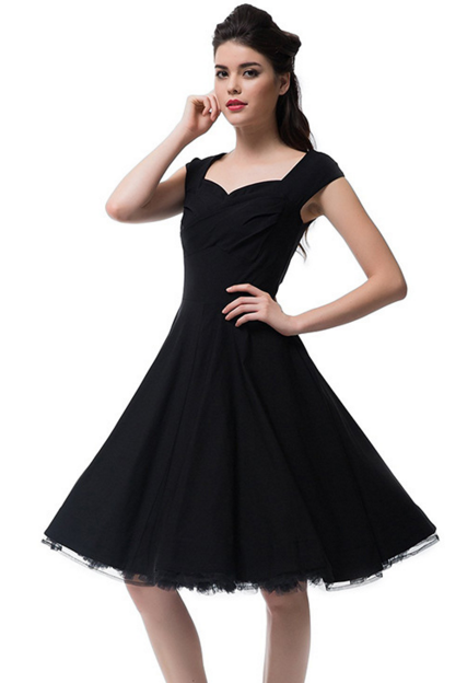 Print Sleeveless Solid Pleated High-waist Square Neck Dress - OhYoursFashion - 2
