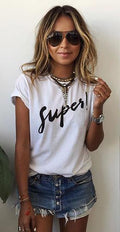 Short Sleeves Letter Print Scoop Casual T-shirt - OhYoursFashion - 2