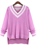 Peach Collar Sexy Knit Pullover Solid Color Sweater - Oh Yours Fashion - 1