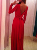 Long Sleeves Pure Color V-Back Backless Long Dress - Oh Yours Fashion - 5
