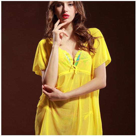 V-neck Pure Color Short Sleeves Long Cover Up T-shirt
