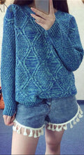 Fashion Long Sleeve Dip Hem Argyle Sweaters - Oh Yours Fashion - 2