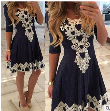 Sexy Lace Flowered Splicing Short Sleeve V-neck Dress - Oh Yours Fashion - 1