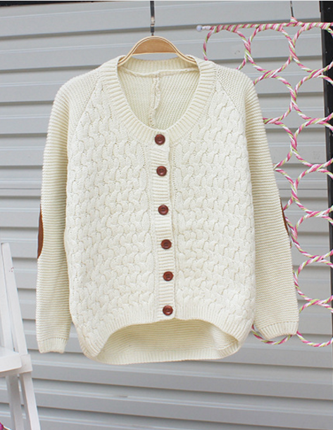 Cardigan Pure Color Elbow Patch Knit Sweater - Oh Yours Fashion - 2