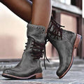 Leather Lace Up Low Heel Rivet Calf Boots