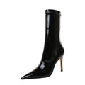 Black Patent Leather Point Toe High Heel Calf Boots