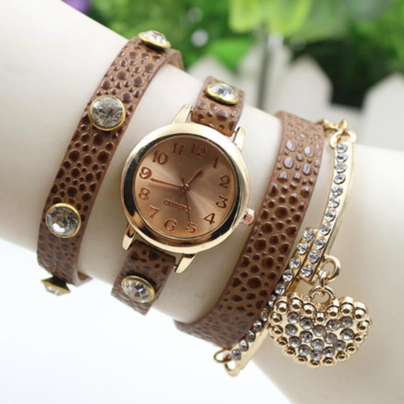 Crystal Heart PU Strap Wristwatch - Oh Yours Fashion - 4