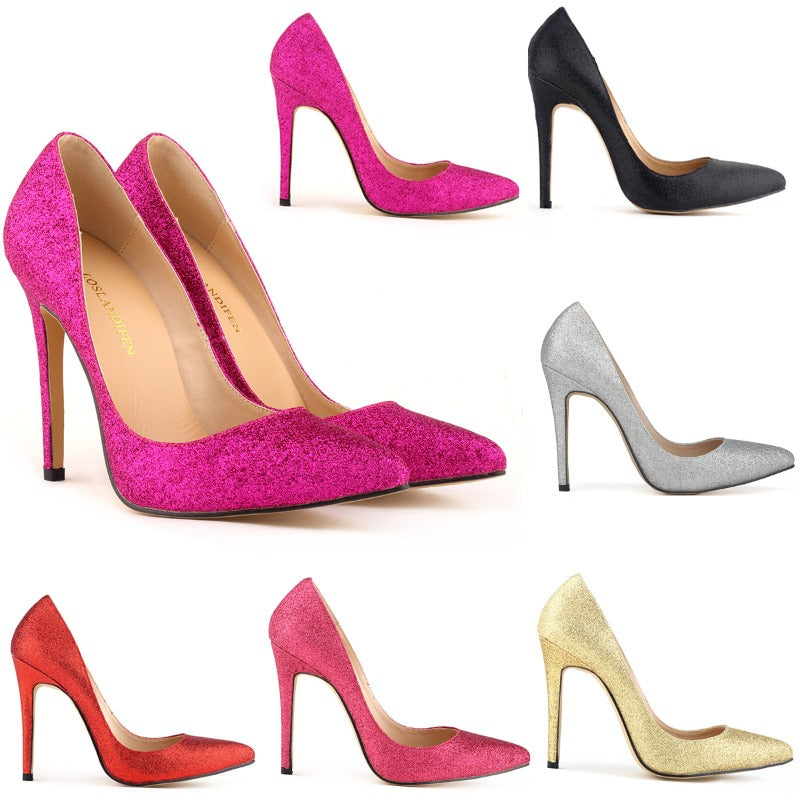New Arrival PU Shimmering Sexy Shallow Mouth High Heel Comfortable Wedding Shoes