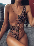 Leopard Colorblock Cutout High Cut Swimsuit