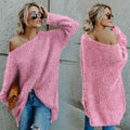 Candy Color Long Sleeves Loose One Shoulder Long Sweater