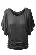 Scoop Pure Color Short Bat-wing Sleeves Loose T-shirt