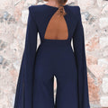 Sleeveless Navy Wide Leg V Neck With Train Jumpsuits