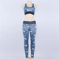 Print Crop Top with Patchwork High Waist Long Leggings Two Pieces Yoga Sports Set