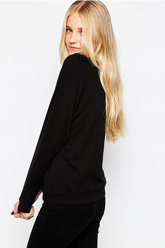 Letter and Animal Print Round Collar Long Sleeves Sweatshirt