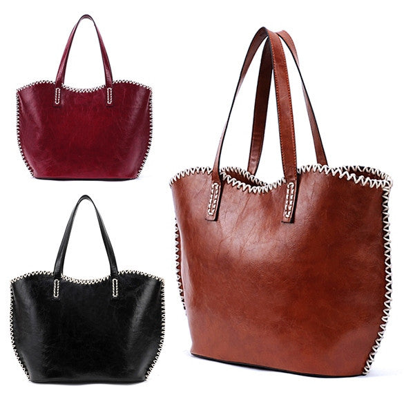 Women's Girls Fashion Western Pattern Plaited Side PU Leather Tote Bag Shoulder Bag Handbag - Oh Yours Fashion - 1