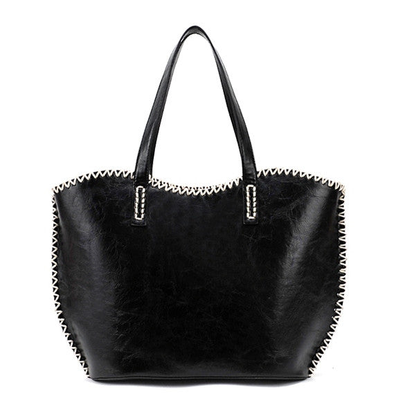 Women's Girls Fashion Western Pattern Plaited Side PU Leather Tote Bag Shoulder Bag Handbag - Oh Yours Fashion - 2
