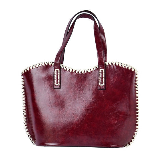 Women's Girls Fashion Western Pattern Plaited Side PU Leather Tote Bag Shoulder Bag Handbag - Oh Yours Fashion - 4