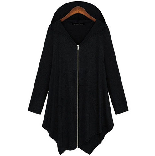 Zipper Asymmetric Large Cardigan Hooded Solid Color Hoodie - Oh Yours Fashion - 2
