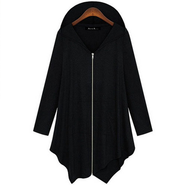 Zipper Asymmetric Large Cardigan Hooded Solid Color Hoodie - Oh Yours Fashion - 2