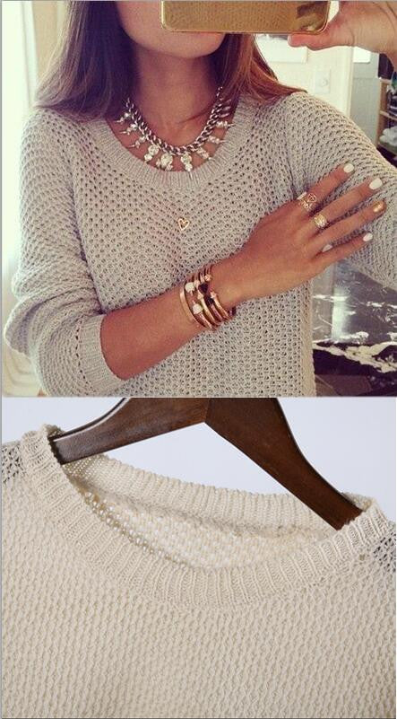 Round Collar Hollow Out Thin Casual Sweater - Oh Yours Fashion - 2