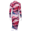 Long Sleeve Print Midi Bodycon Dress