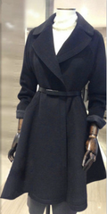 Belt Lapel Pleated Solid Pockets Long Coat - Oh Yours Fashion - 2