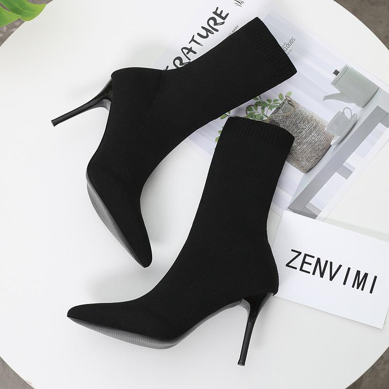 Sexy Point Toe Stretch High Heel Sock Calf Boots
