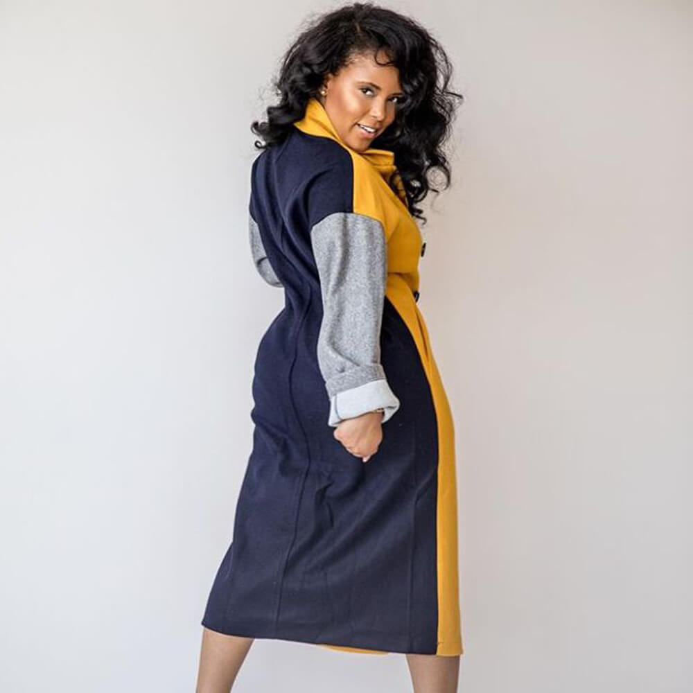 Double Breasted Colorblock Wool Coat