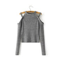Bear Shoudler Cut Out Long Sleeves Scoop Hollow Sweater