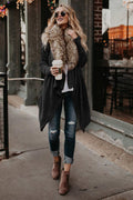 Faux Fur Collar Lapel Irregular Long Loose Coat Outwear