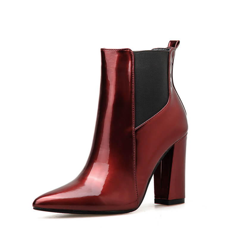 Chunky Heel Patent Leather Chelsea Boots
